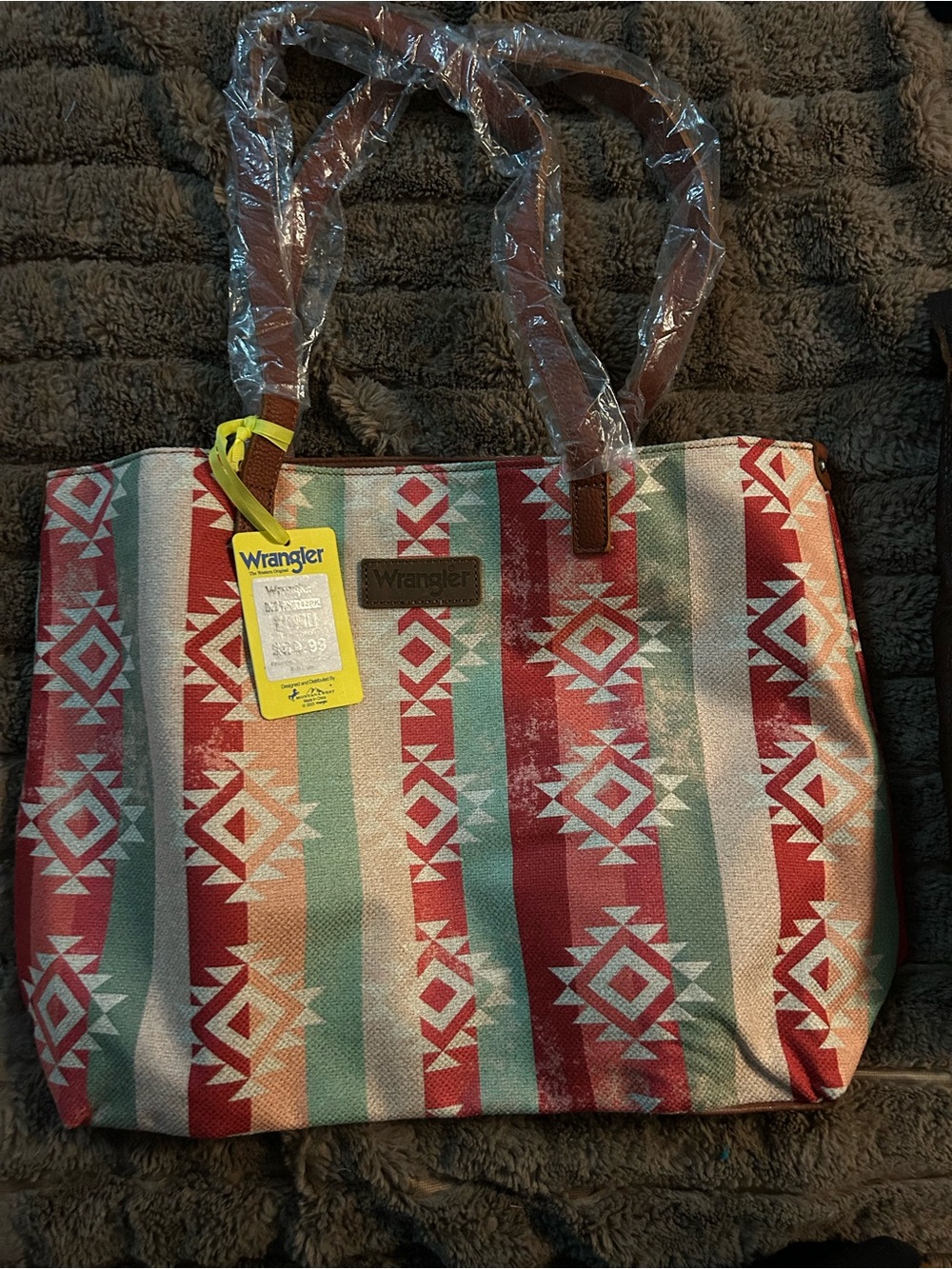 Wrangler Red and Teal Aztec Stripe Tote